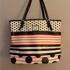 Anne Klein Striped & Polka Dot Tote Bag with Black Accents